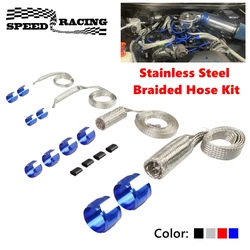 Universal Stainless Steel Braided Hose Kit Oil/Fuel/Vacuum/Radiator/Heater Engine Line Hose Sleeve Dress Up Kit