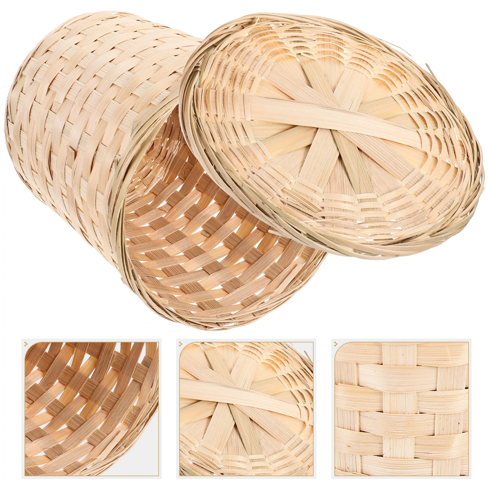 Luxshiny Rattan Round Waste Basket Lid Egg Basket Wicker Organizer Barrel Storage Tub Rattan Hamper Woven Trash Can Flower