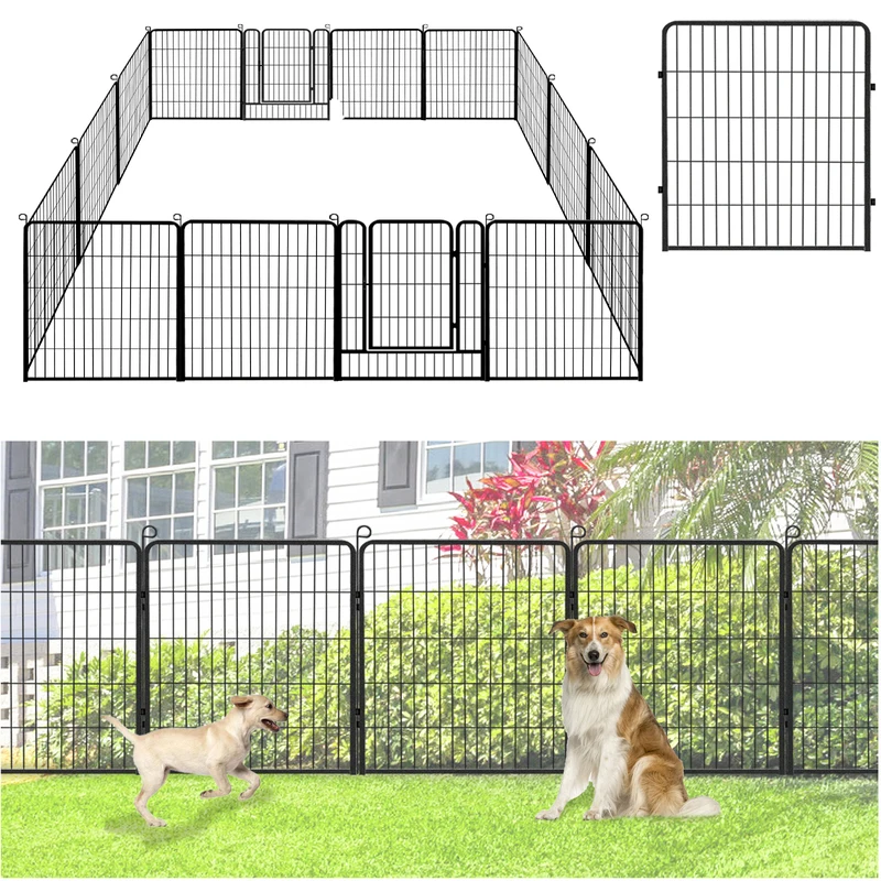 Paneles de valla de Metal para perros, valla decorativa de jardín con puerta de 32 pulgadas (H) x 32 pies (L), 12 paneles de barrera para animales