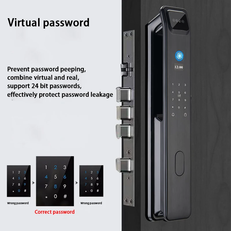 Smart Door Lock Voice Intercom 3D Face Fingerprint Card Swiping Mechanical Key Cat Eye App Unlocking