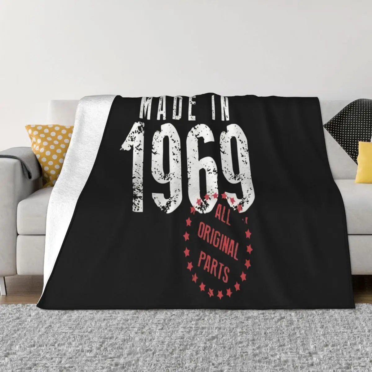 Men Made In 1969 All Parts Vintages 50Th Birthday Tees Clothes Cotton S Throw Blanket