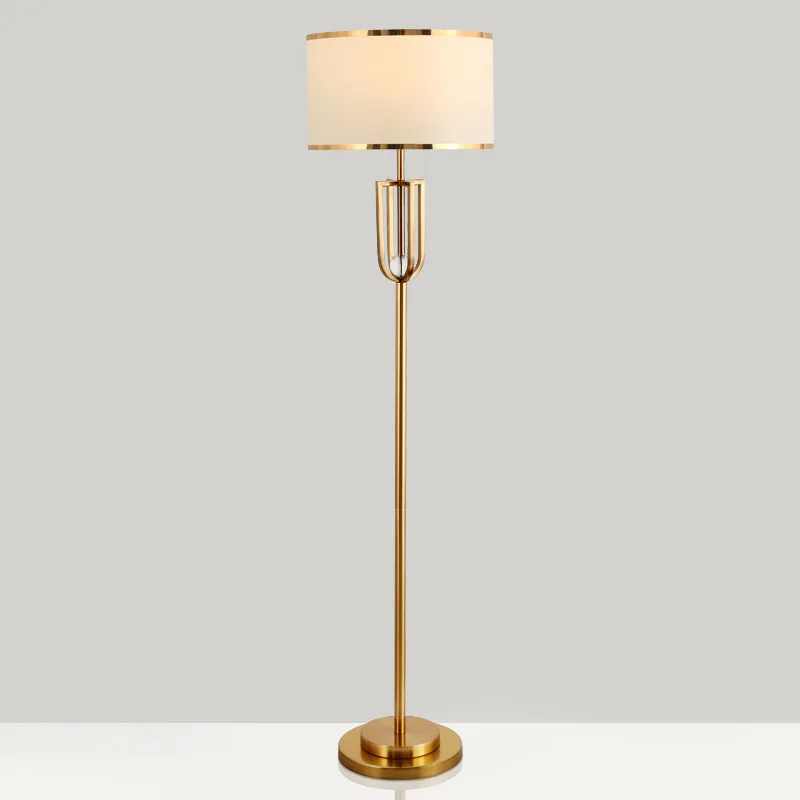 American Electroplated Metal Crystal Floor Lamps Living Room Minimalist Lines Standing Lights Bedroom Beside Lighting Plug in