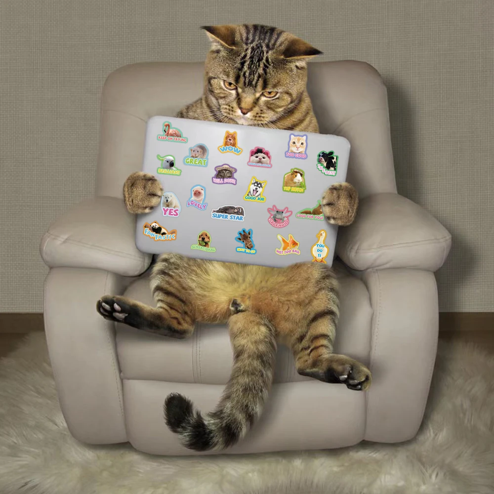 50pcs Teacher Praise Animal Stickers Cute Funny Decals For Phone Laptop Skateboard Suitcase Guitar Cartoon Waterproof Stickers