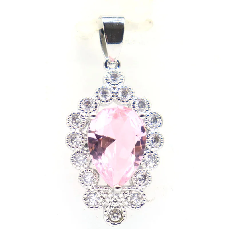 26x17mm New Statement Pink Kunzite Pink Tourmaline Pink Raspberry Rhodolite Garnet White CZ Woman's Engagement Silver Pendant