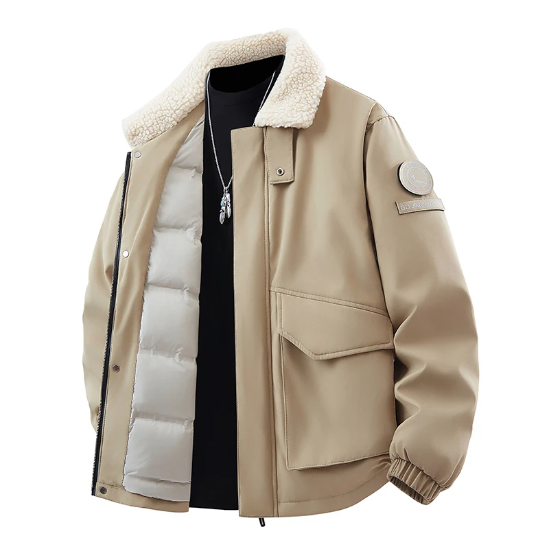 

Men's Shearling Collar Down Jacket, Heavyweight Grey Duck Down Coat