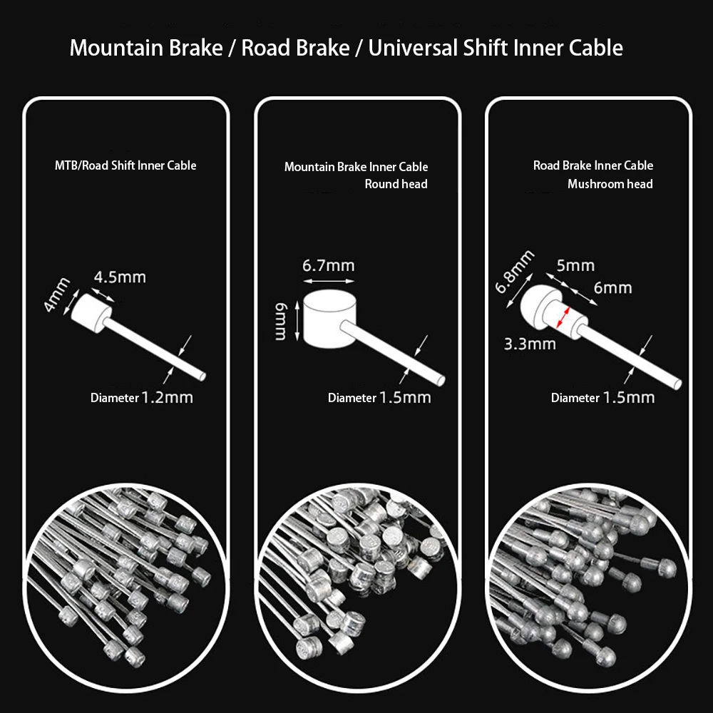 5Pcs Stainless Steel MTB Mountain Road Bicycle Bike Derailleur Shift Brake Inner Cable Line Wire 2100mm/1700mm/1550mm/1100mm