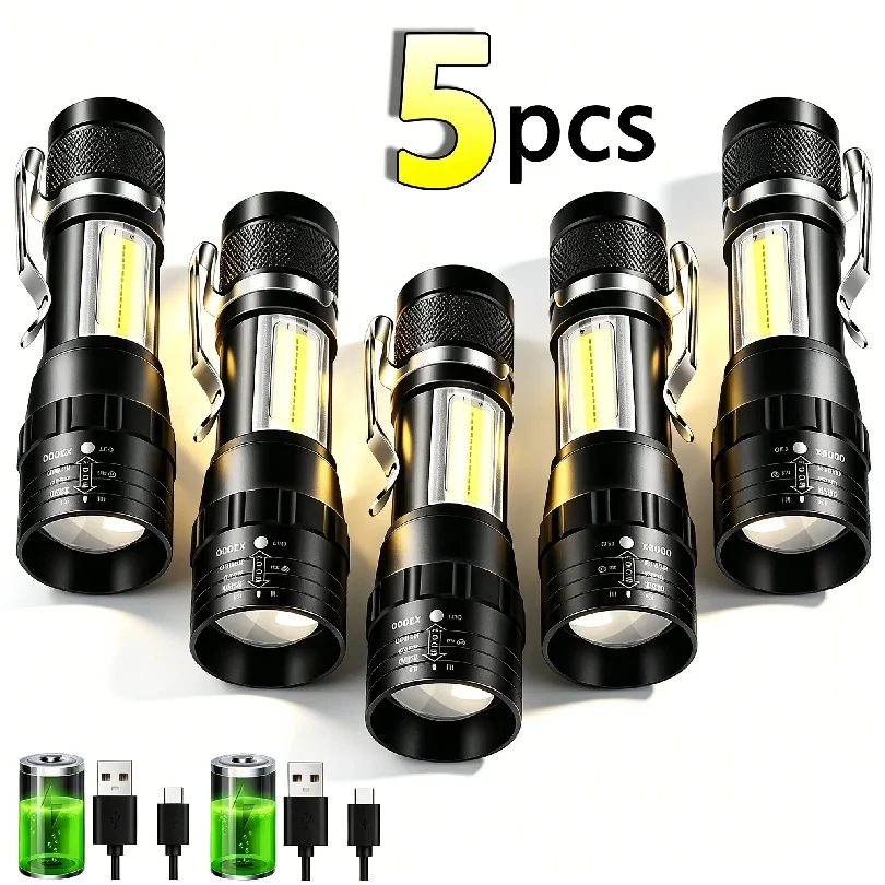 Mini Portable Flashlight Zoomable Small Torch USB Rechargeable Outdoor Camping Fishing Long Range Emergency Lantern