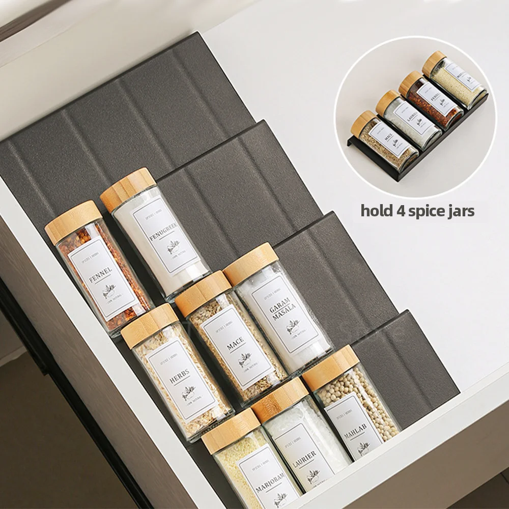 Drawer Spice Racks for Kitchen 4 Layers Adjustable Spice Rack for Spice Jars Seasoning Shelf Cabinet Pantry Kitchen Organizer