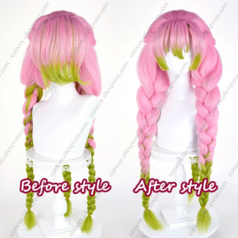 Mitsuri Kanroji Cosplay Wig 90cm Long Pre-braided Heat-Resistant Synthetic Hair Halloween Party