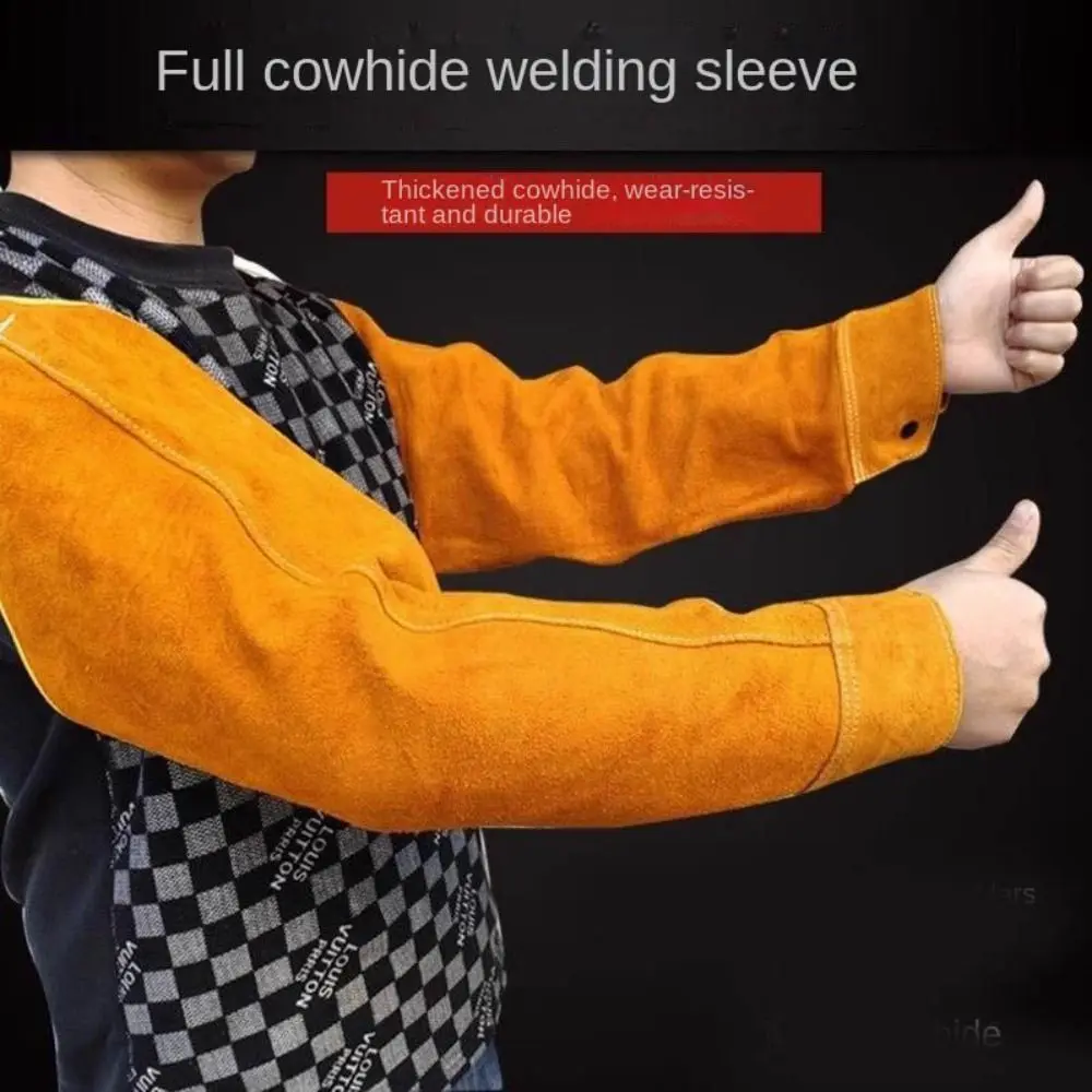 

Leather Welding Work Sleeves for Men Women Cowhide Leather Non-stick Liner Heat Flame Resistant Arm Protection Welding