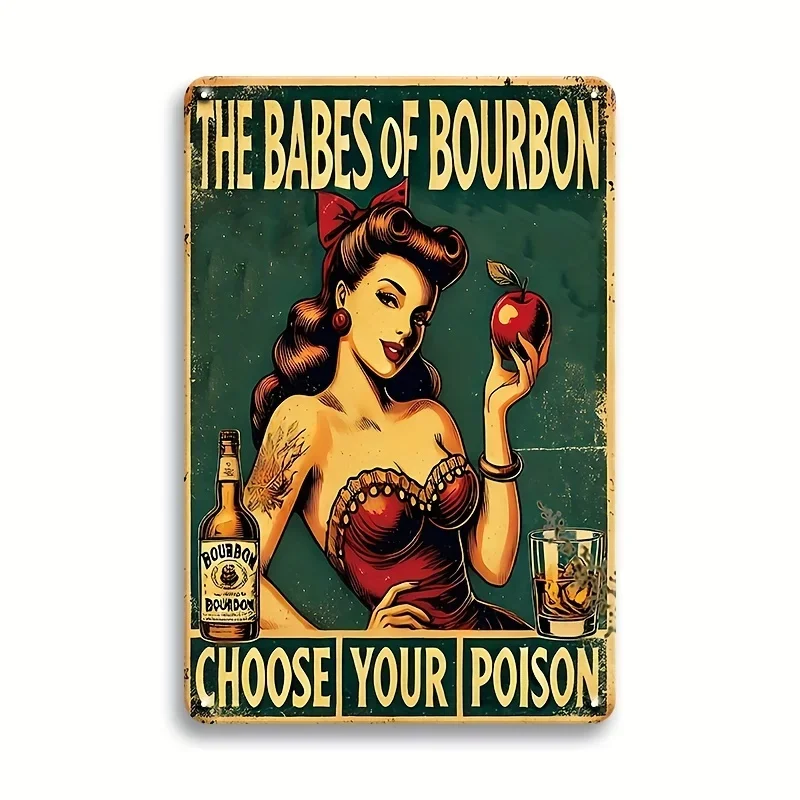 1 Stück Vintage Blechschild „The Babes of Bourbon“ – Retro Wandkunst Metallposter Plakette, klassische Bar- und Heimdekoration für die Küche