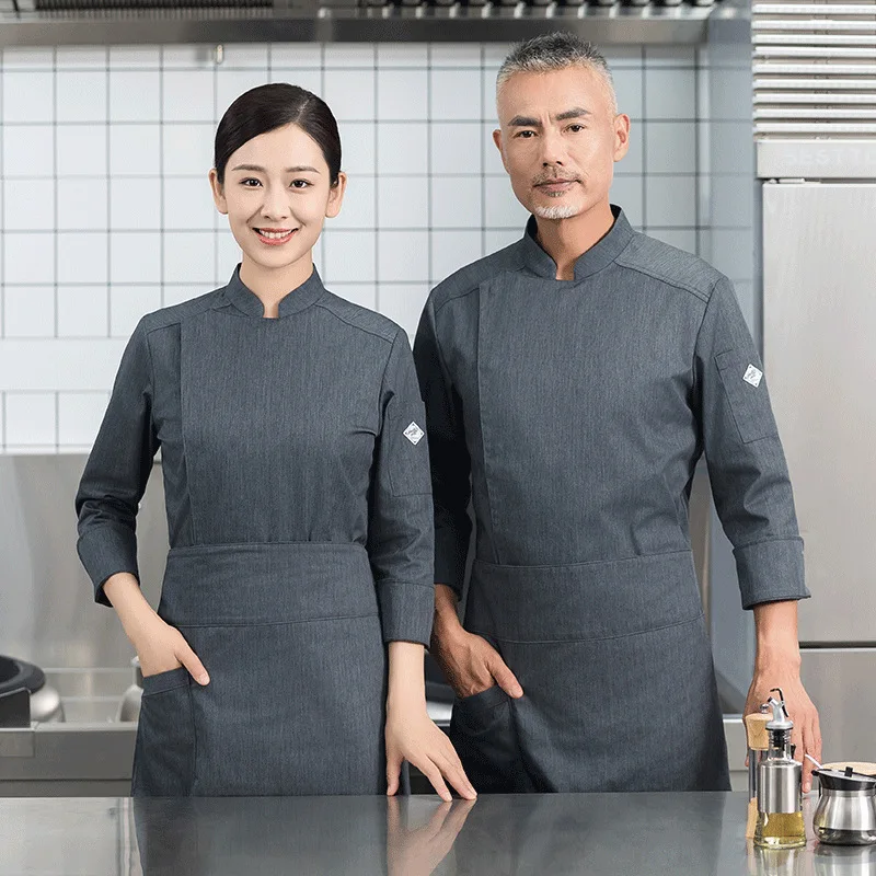 Chef Overalls Long Sleeve High-End Chef Clothing Men's Kitchen Dining Western Restaurant Baking Decoration Cooking Chef Uniform