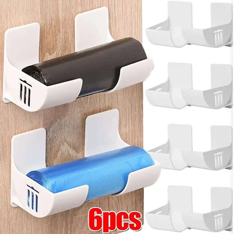 2/6PCS Wall Mounted Trash Bags Holder Plastic Garbage Bag Storage Box Organizer Kitchen Shelf Dispenser for Film Containers