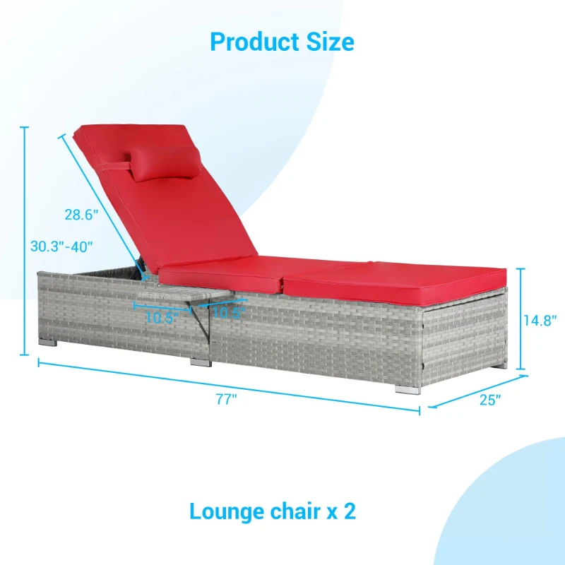 Outdoor Lounger Set 2-piece, suitable for patios, pools, beaches, rattan loungers with adjustable backrests