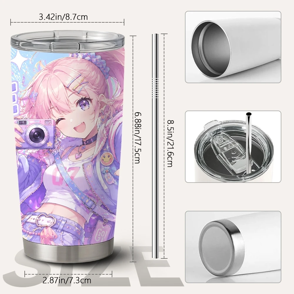 Y2K Pastel Camera Girl Vacuum Flasks 20oz Stainless Vacuum Insulated Shopping Leakproof Daily Commute Gift&Travel