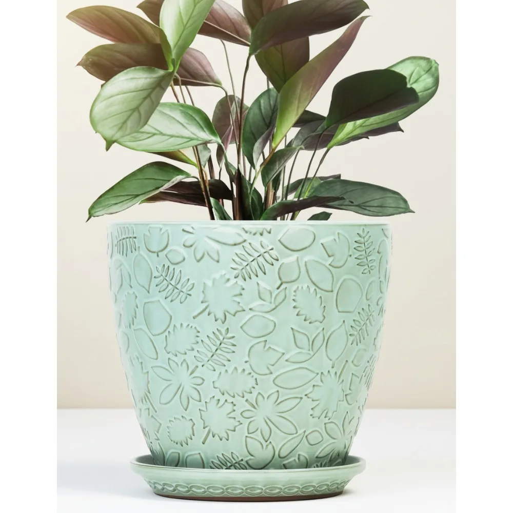 

10-дюймовые керамические горшки для растений с дренажными отверстиями и блюдцем, садовый горшок для внутреннего и наружного сада для суккулентов, орхидей, цветов