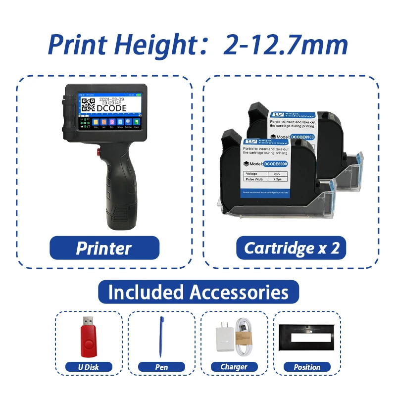 DCODE 1755PLUS 12,7 mm draagbare printers Handheld inkjetprinter Tekst QR Barcode Batchnummer Logo Afbeelding Datum Drukmachine