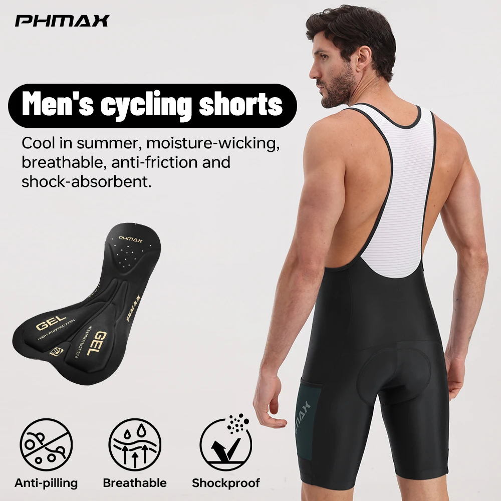 

PHMAX Men's Cycling Bib Shorts Moisture-wicking Quick Dry Road Bike Cycling Bibs Shorts Summer Breathable Bicycle Riding Shorts