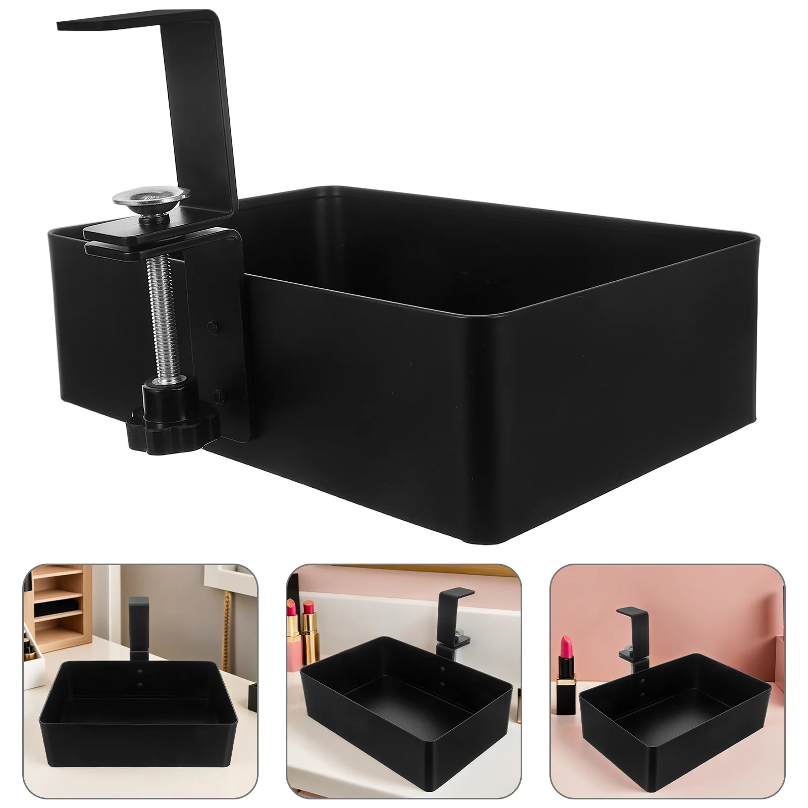 

Hidden Desk Storage Holder Clamp-On Under Desk Drawer No-Drill Installation Sturdy Rotating Metal Shelf For Makeup Office