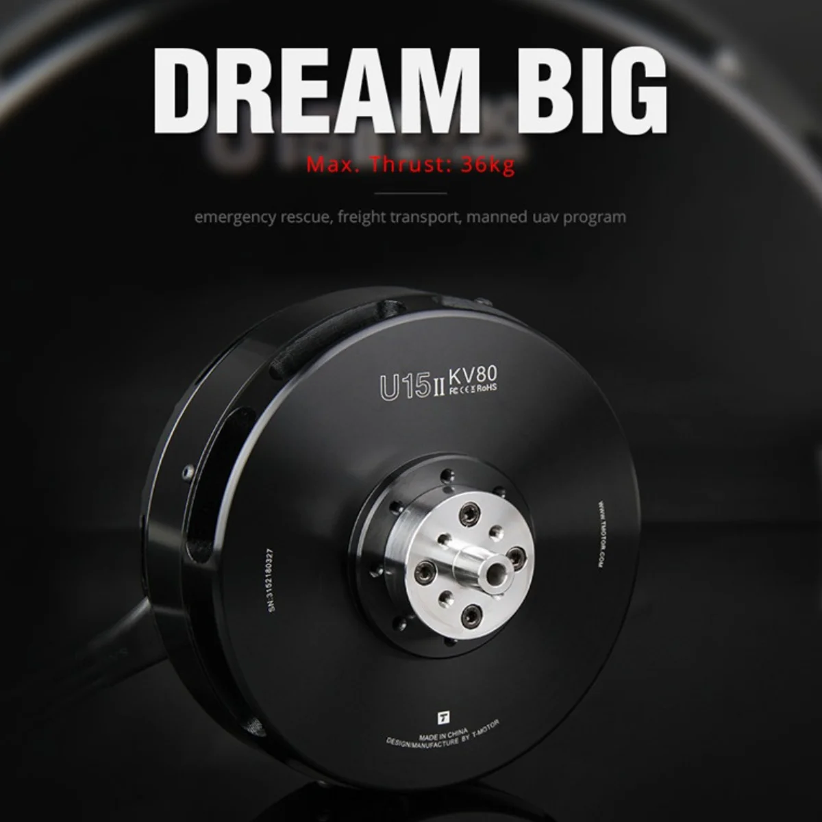 T-MOTOR U15II KV80/KV100 Heavy Duty Motor Outrunner Waterproof 12-24S Brushless Motor for manned uav giant multi-copter drone