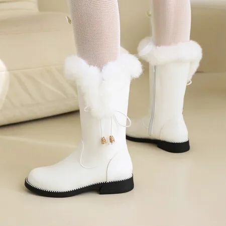 

Women Platform Thick Plush Warm Snow Boots 2024 Winter Mid Calf Boots Height Lncreasing Fashion Girl Winter Shoes White Booties