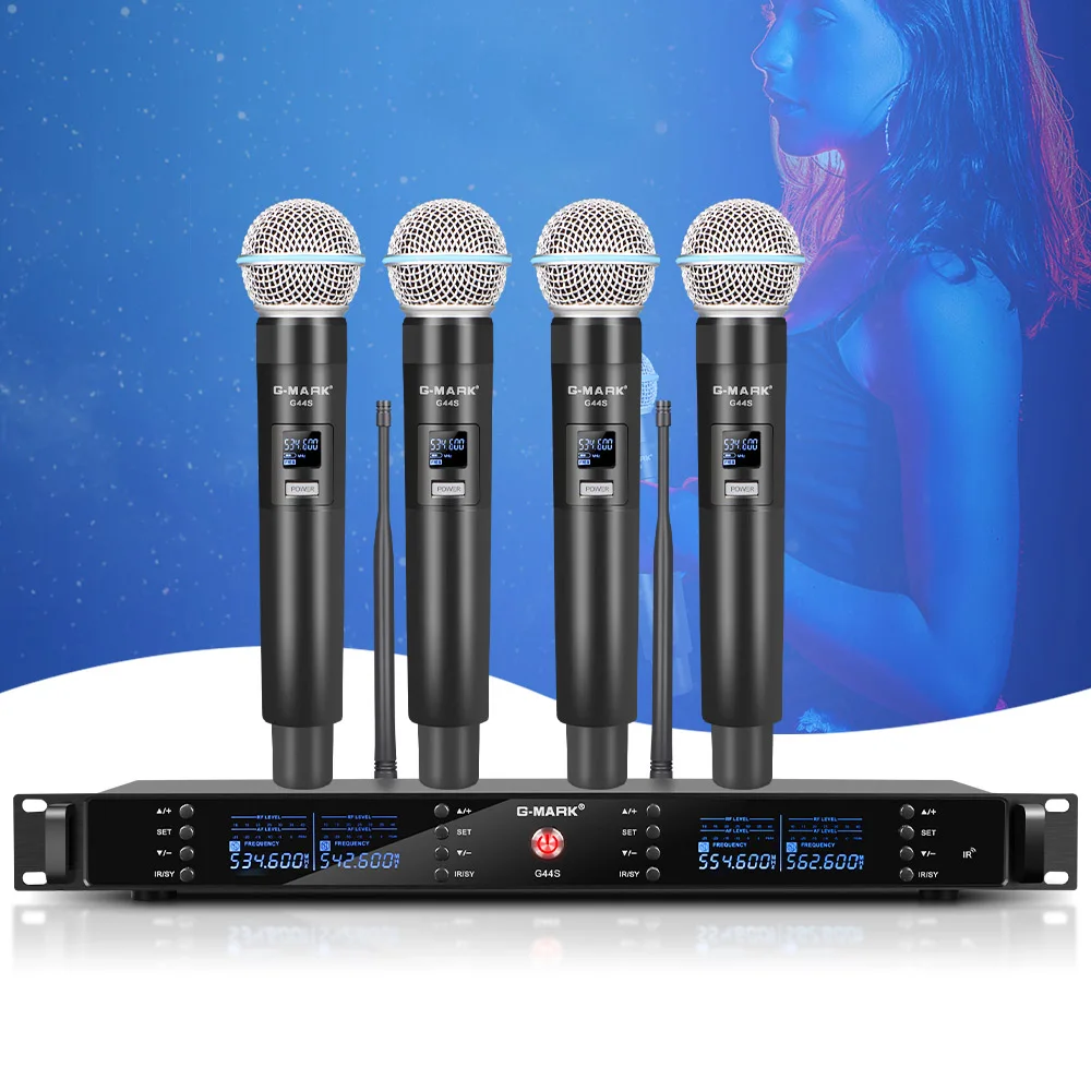 G-MARK G44S 4 Channel Automatic Frequency Adjustable UHF System Professional Wireless Microphone For Stage