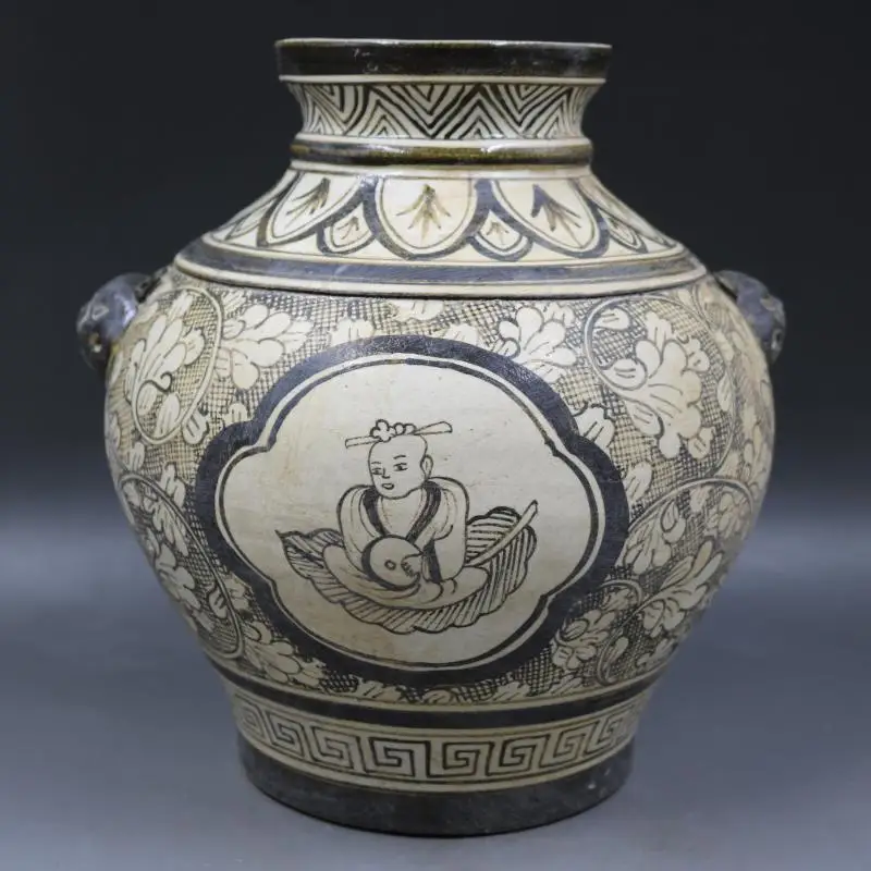 Song Jizhou Ofen bemalte Vase, Dekoration, Figuren, Hundekopf, Glas, handbemalt, antikes altes Porzellan, Heimdekoration, Blumenvase