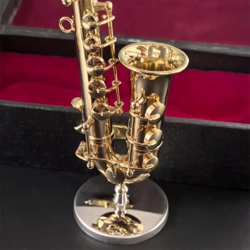 Miniature Tenors Saxophone Model with Stand and Case Gold Plated Saxophone Model Musical Instrument Decoration Enduring 