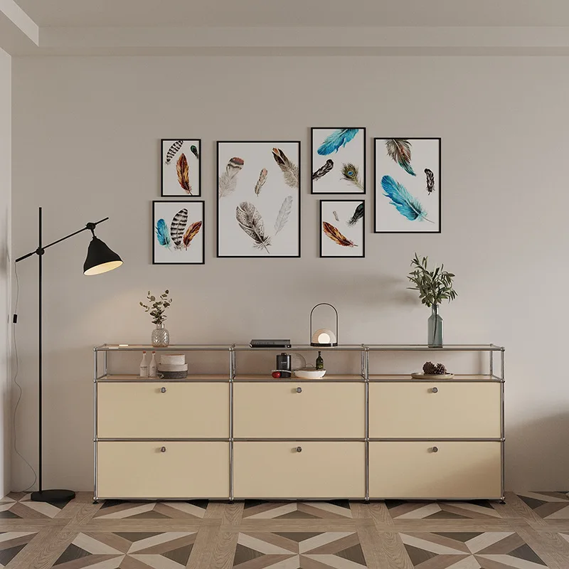 وحدة حديثة خزانة للغرفة المعيشة خزانة تلفزيون من الفولاذ المقاوم للصدأ مجموعة تخزين خزانة جانبية ذات أدراج خشبية قابلة للتخصيص