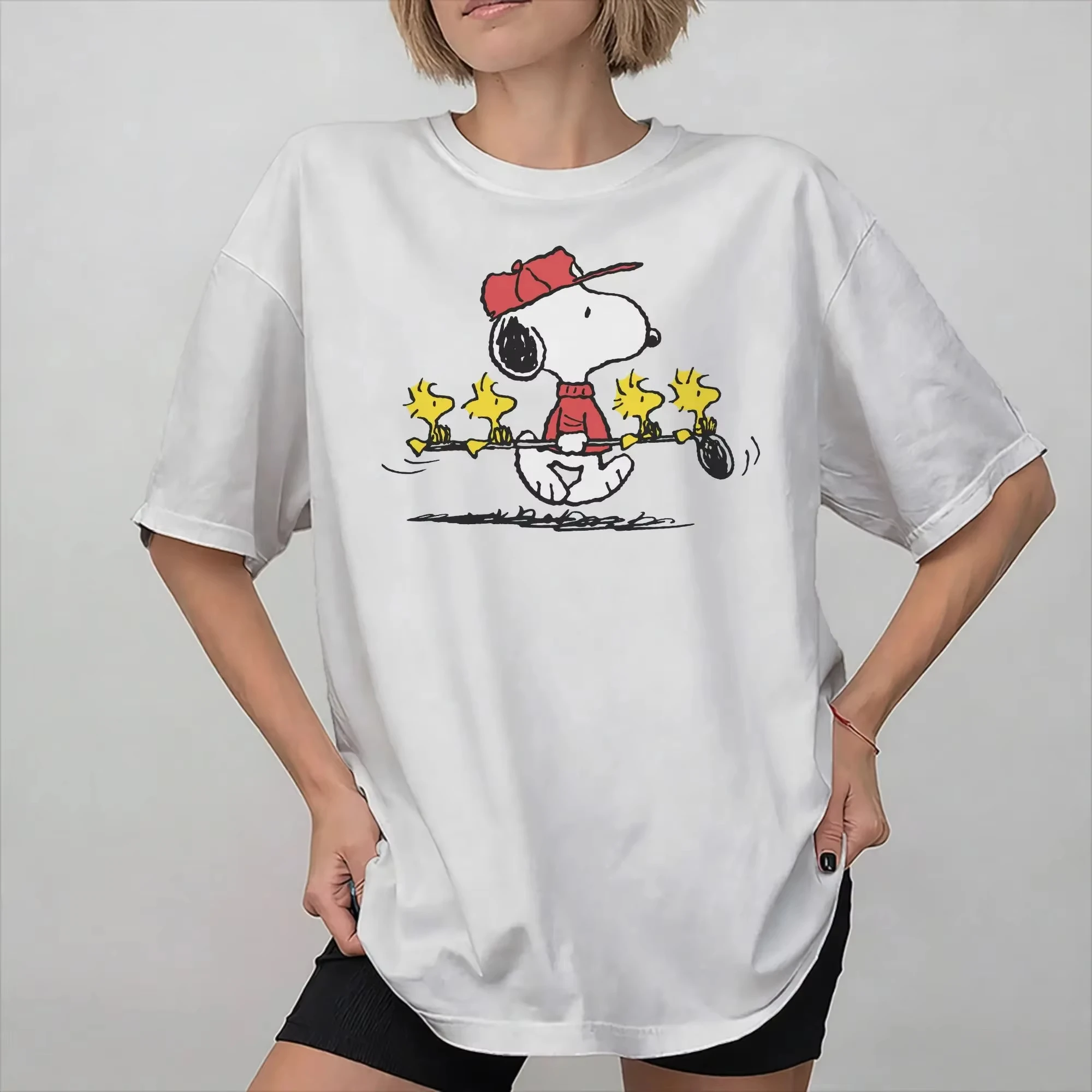 Snoopy Cartoon Dog T-Shirt All Seasons Unisex Kids Cotton Short Sleeve Tee Pure Cotton Clothing for Men Women High Quality