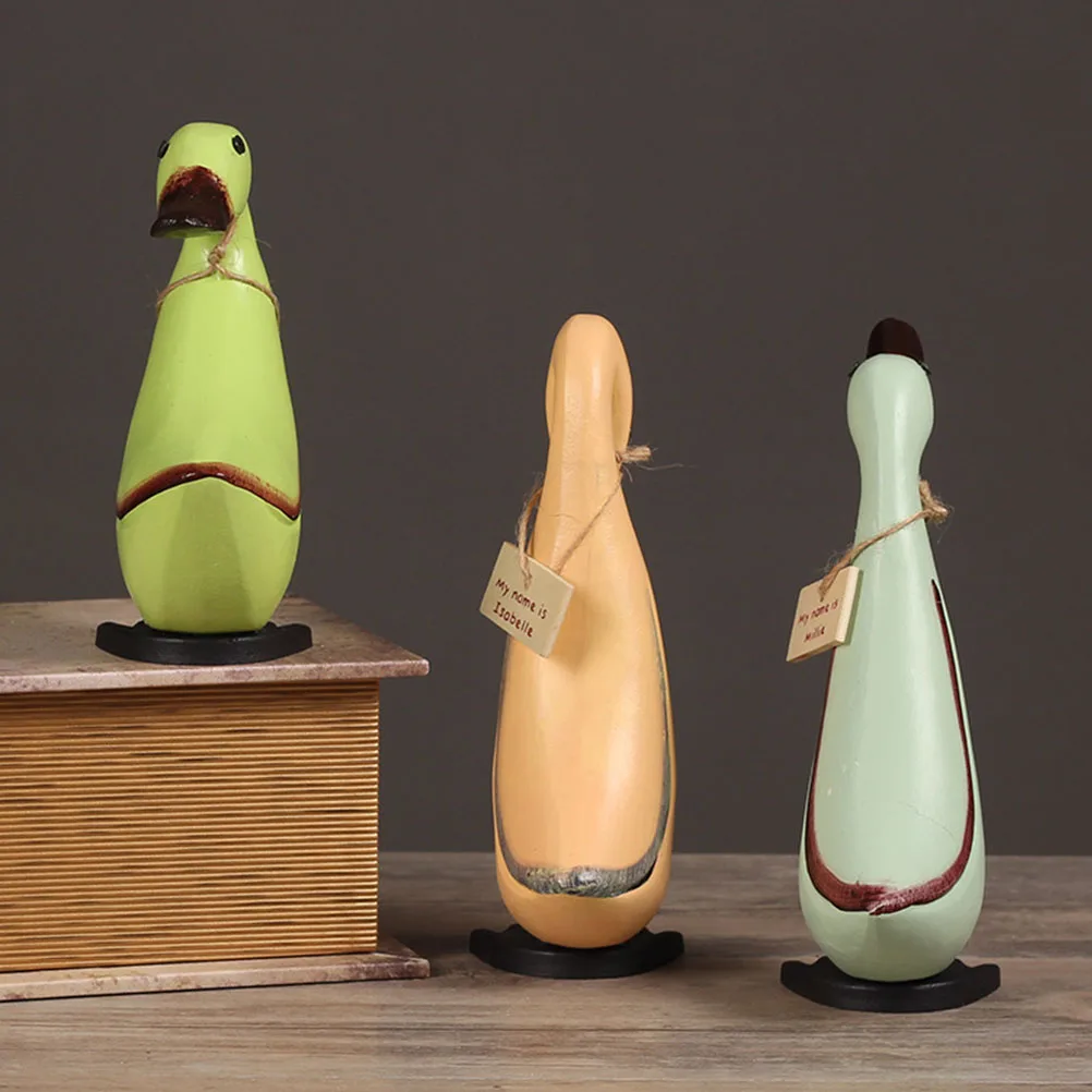 

3Pcs Wood Duck Sculpture Premium Carved Animal Statue Desktop Ornament Home Garden Decorative Gift Wooden Sculpture