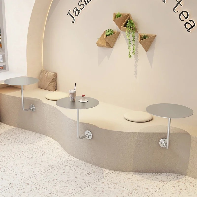 Simple Modern Milk Tea Shop Food Tables Cafe Booth Table Against The Wall Hanging Table Installed Small Metal Round Table