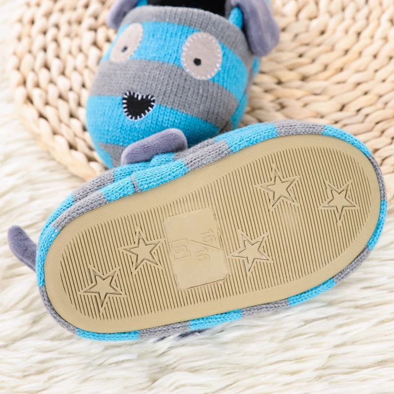 New Toddler Boy Slippers Indoor Winter Plush Warm Kid House Footwear Cartoon Puppy Dog Knitted Rubber Sole Home Shoes Baby Items