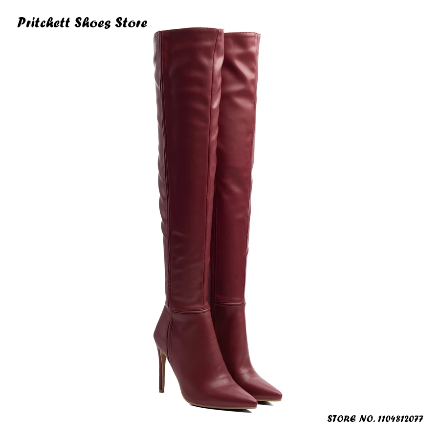 Women's Stiletto Knee-high Boots Concise Spring Autumn Side Zipper Long Boots Elegant Pointed Toe Thin Heels Banquet Footwear