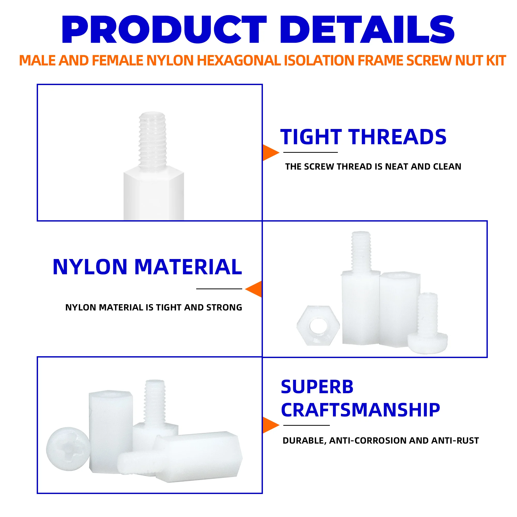 250 ชิ้น/กล่อง M3 พลาสติกสีขาวไนลอนฉนวน Hex Standoff หกเหลี่ยมเสา Spacer คอลัมน์สกรู Nut ขนาดผสมชุด Assortment ชุด