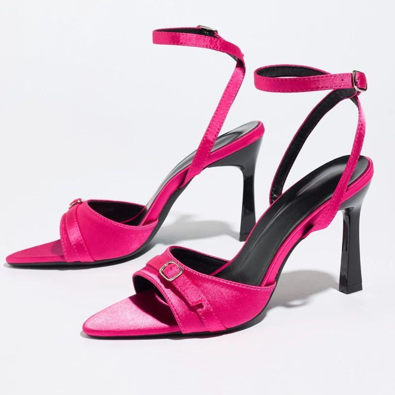 

Satin Sexy Women's Sandals Summer 2026 Pointed Toe Pumps Ankle Buckle Fashion Designer Women Heels Elegant Banquet Party Shoes