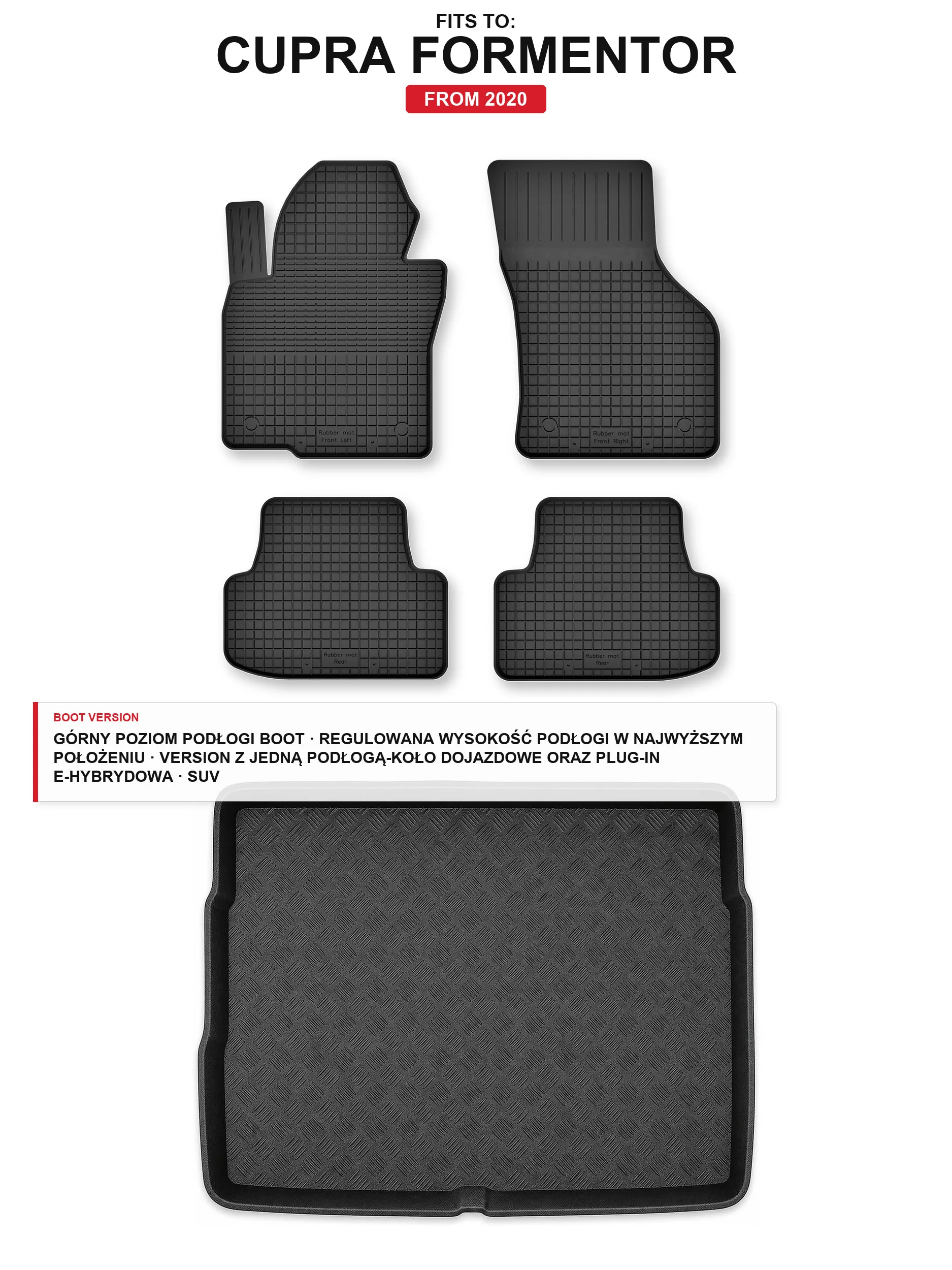 Kofferbakmatten + Kofferbakmat voor: Cupra Formentor 2020- SUV 5 El.