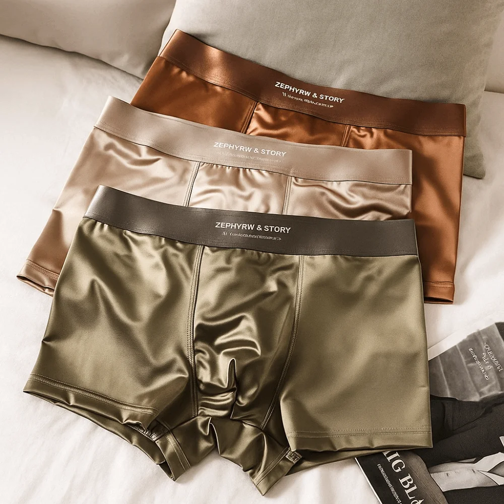 3pcs 남성용 아이스 실크 복서 팬츠 통기성 부드러운 새틴 같은 복서 3d 크로치 남성용 브리프 박서쇼츠 고탄력 속옷