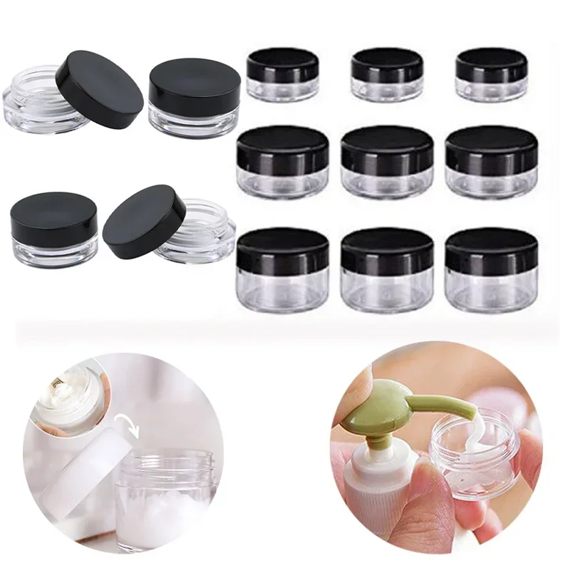 100pc 2g-20g Cosmetic Jars Empty Clear Plastic Travel Leak-proof Refillable Bottle Make Up Container Face Cream Eye shadow Cream