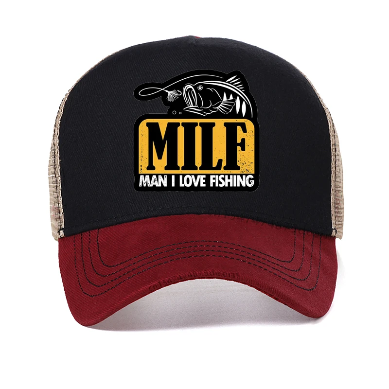 Sombrero MILF con estampado de I Love para hombre y mujer, gorra de pesca ajustable, Snapback, ocio al aire libre, malla transpirable