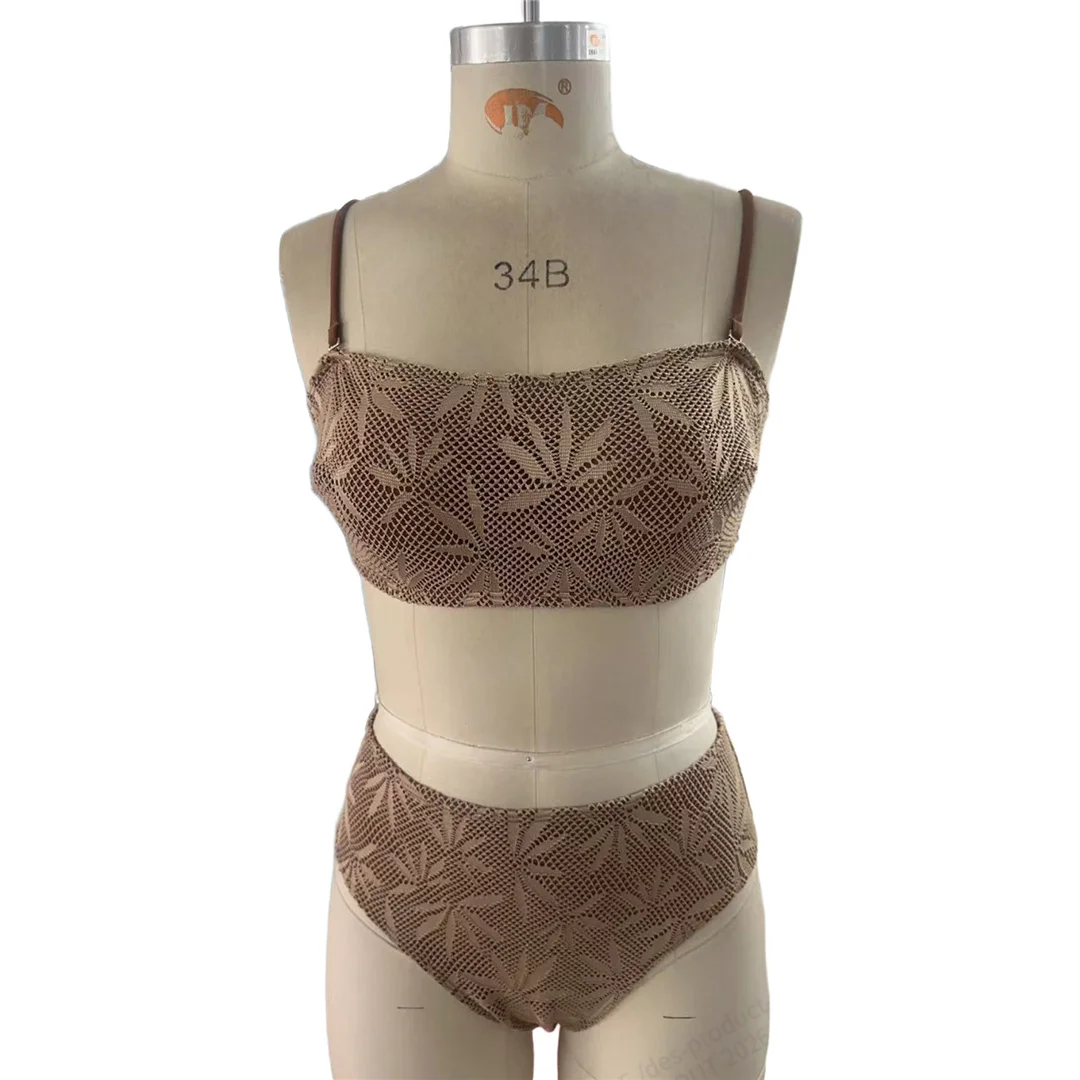S - XL Neuer Bikini mit Blattmuster, mittelhoher Bund, Damen-Badeanzug, zweiteiliges Bikini-Set, Badebekleidung, Badeanzug, Modell V8519. – Detail 8