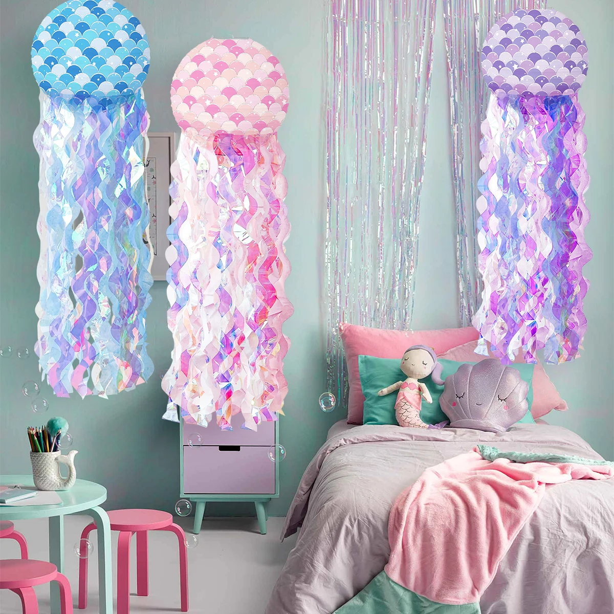 Mermaid Party Decorations Litte Mermaid Jellyfish Paper Lantern Under the Sea Party Decor Girl Babyshower Mermaid Birthday Decor