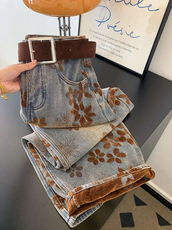 

Ретро-джинсы с широкими штанинами и американским принтом, женские, весна 2026, новые, повседневные, с цветочным узором, с завышенной талией