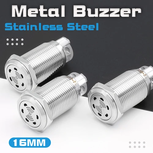 Zumbador de Metal de 16mm, acero inoxidable, resistente al agua, alto decibelio, DB, alarma de sonido y luz, Flash intermitente, 12V, 24V, LED rojo