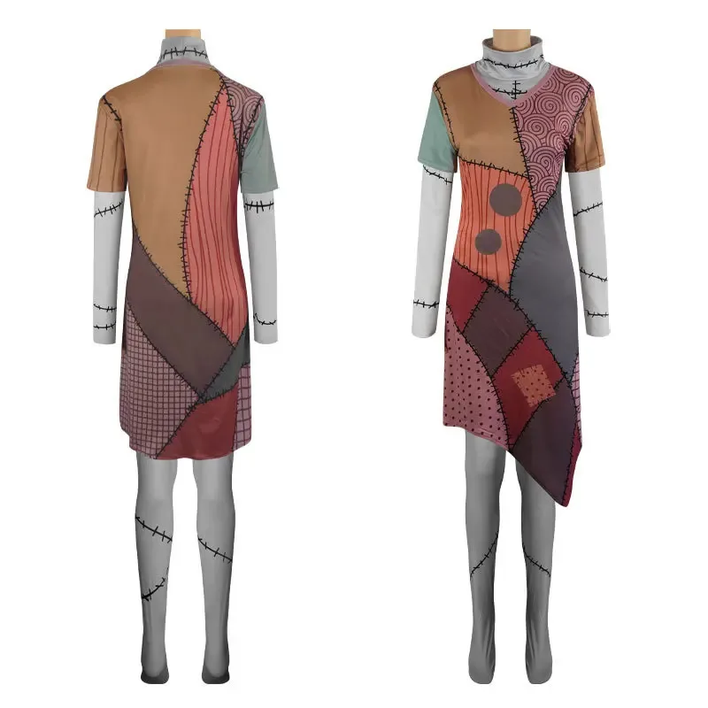 Disfraz de pesadilla Sally para mujer, disfraz de Halloween antes de Navidad, disfraz de animación para adulto, Tops de Halloween, vestidos