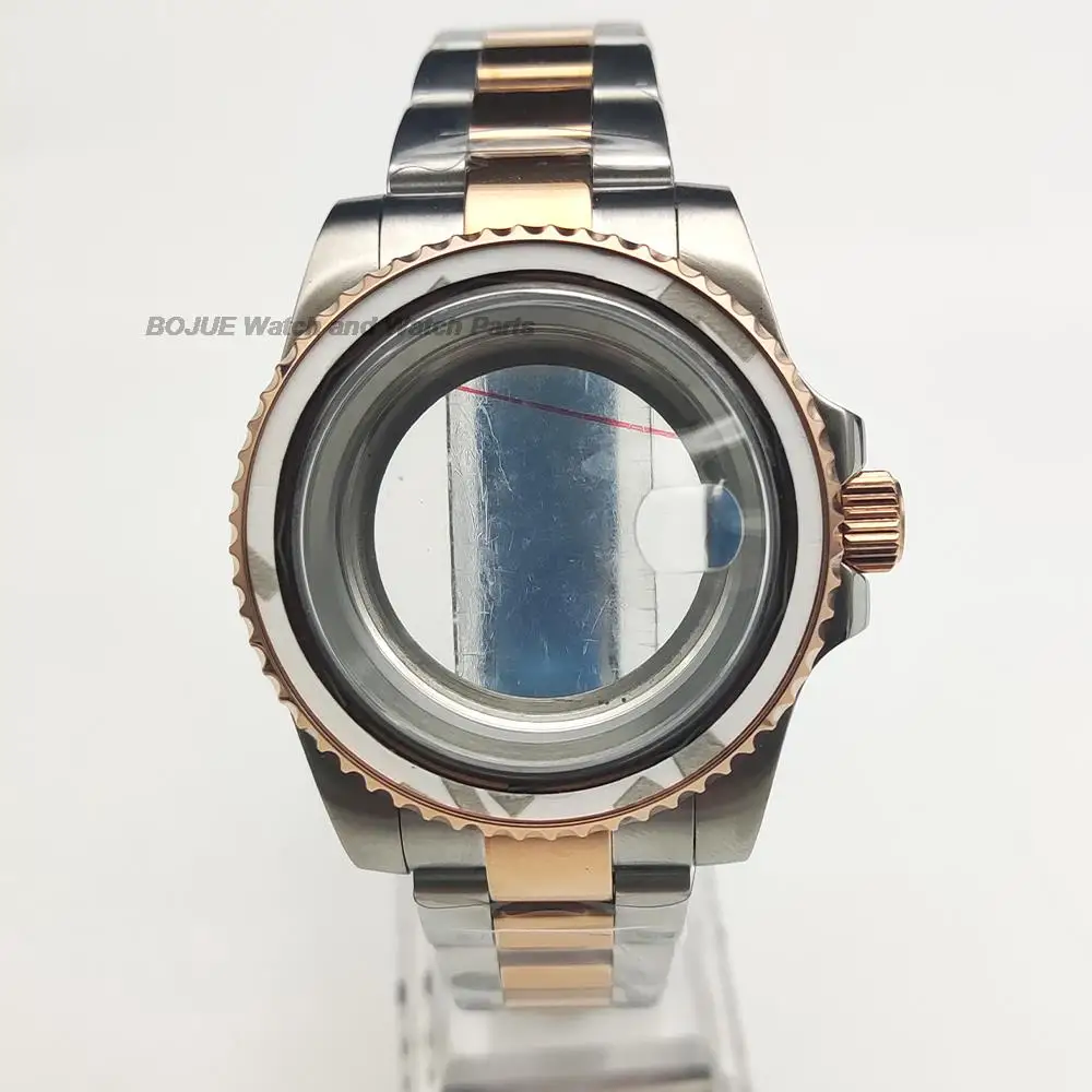 

40mm NH35 Case Two Tone Rose Gold Stainless Steel Strap Band Sapphire Crystal Watch Case for SUB NH35 NH36 Automatic Movement