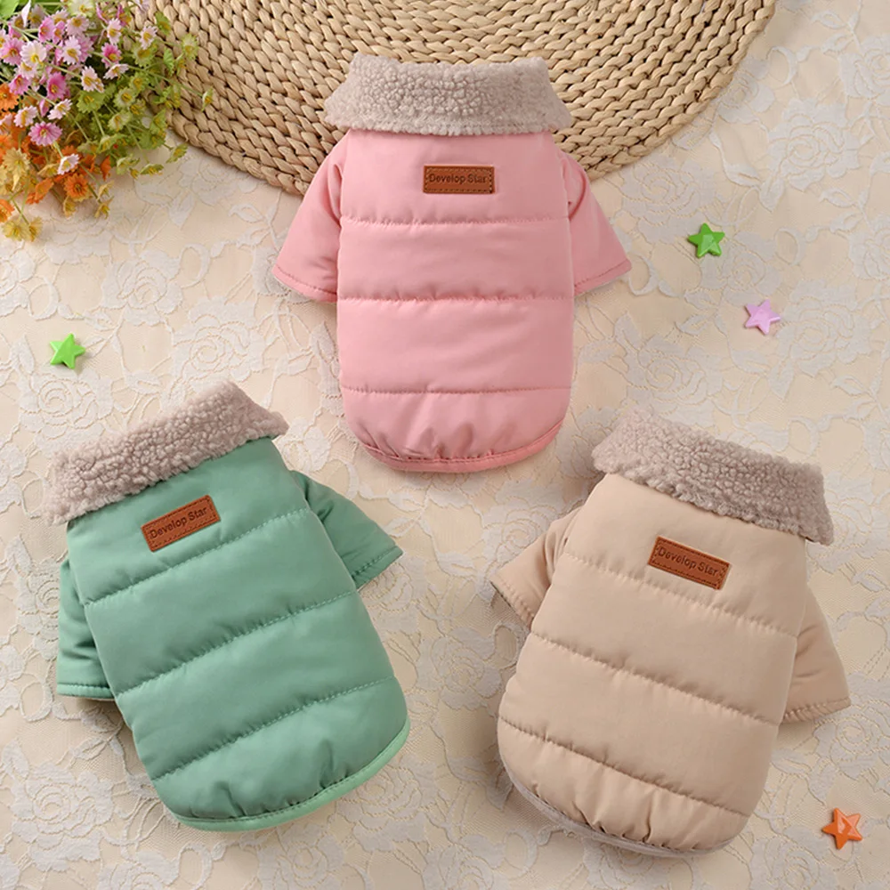 Winter Warm Dog Clothes Chihuahua Pug Pet Clothing With Fur Collar Winter Dog Coat Jacket Clothes For Small Medium Dogs Cats