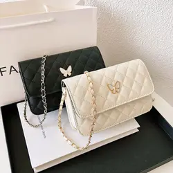 Classic Style Diamond Pattern Chain Bag PU Leather Shoulder Bag Women Trendy All-Match Crossbody Bag Mini Korean Style Small Bag