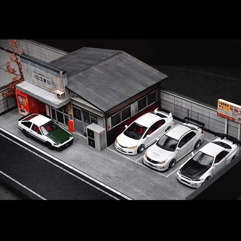 Diorama 1/64 modèle de construction industrielle japonaise ville rue Parking modèles architecturaux maison et véhicule modèle vitrines