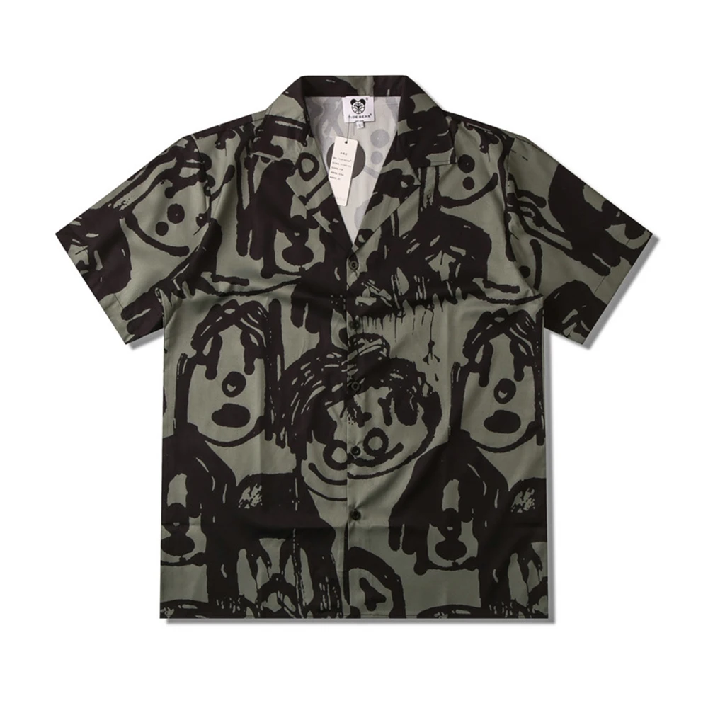 Mens Hawaiian Graffiti Shirt Couple Shirt Summer Streetwear Fashion Youth Outdoor Versatile Casual Short-Sleeve Top Men'S Wear